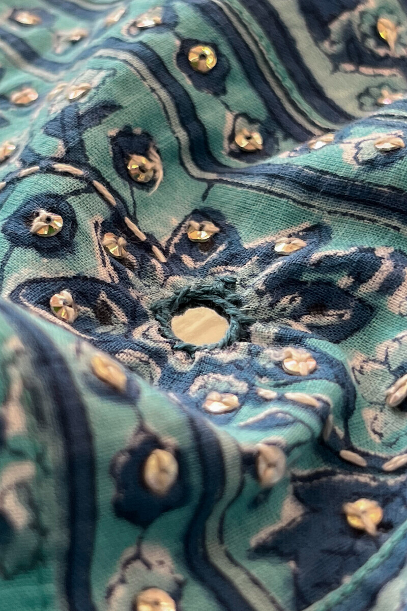 Blue Hand Block Printed A-Line Cotton Slub Kurta