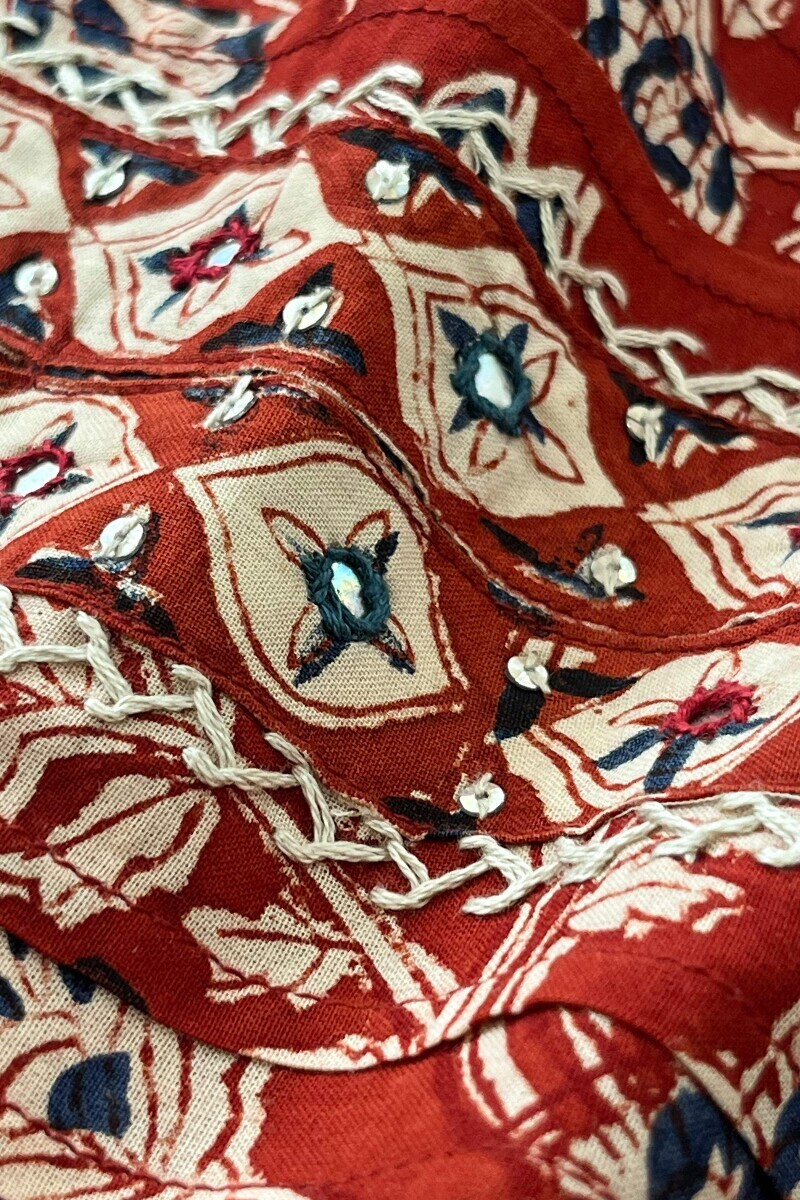 Red Hand Block Printed Straight Cotton Kurta