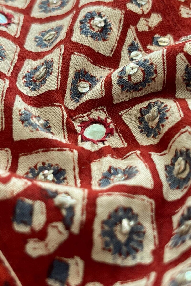 Red Hand Block Printed Straight Cotton Kurta