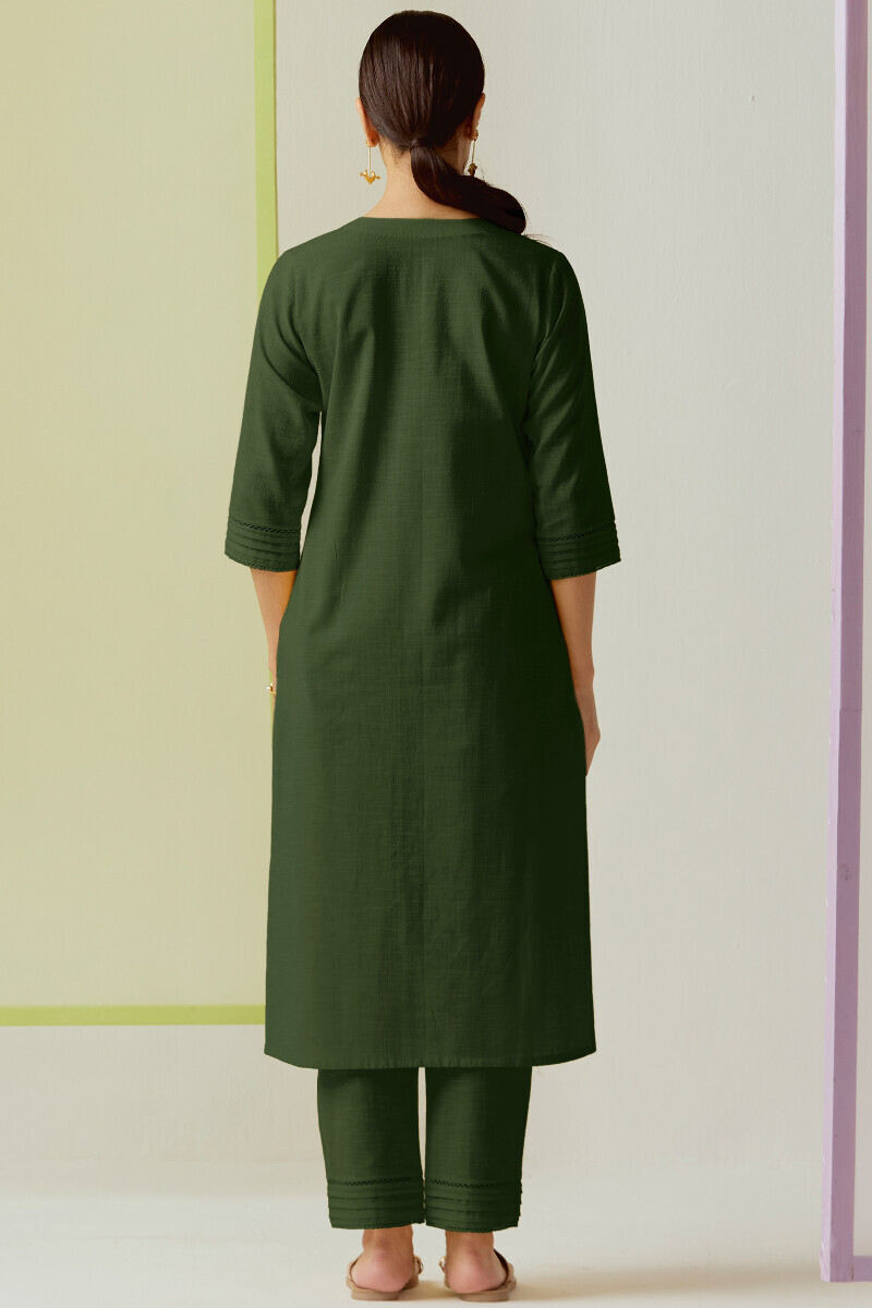 Green Handcrafted Straight Gauze Slub Kurta