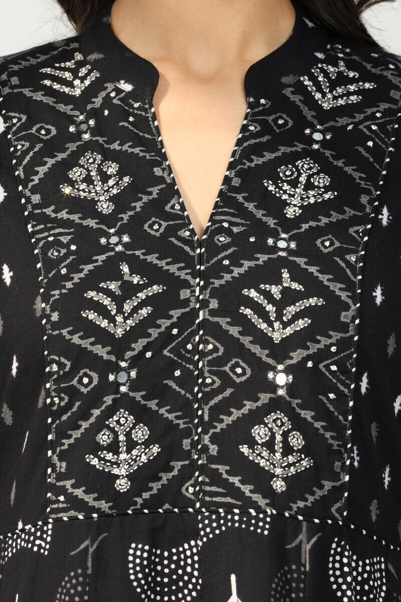 Black Hand Block Printed Anarkali Cotton Kurta