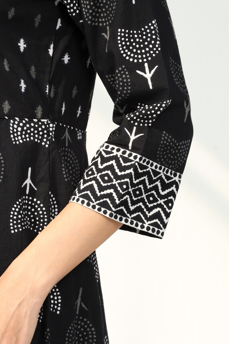 Black Hand Block Printed Anarkali Cotton Kurta