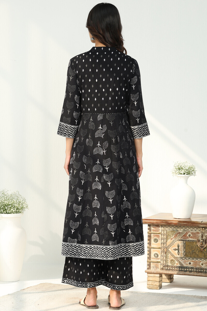 Black Hand Block Printed Anarkali Cotton Kurta
