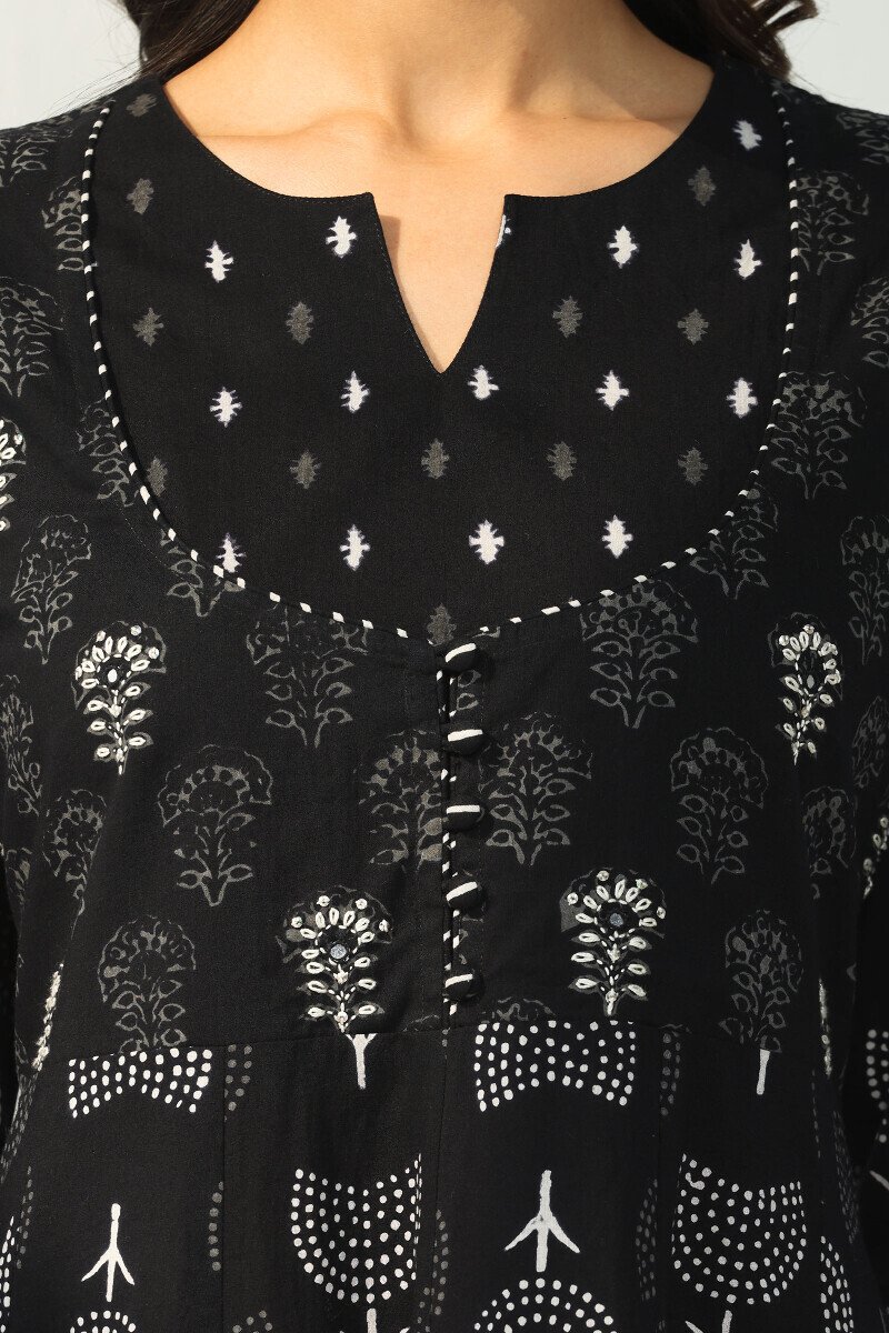Black Hand Block Printed Anarkali Cotton Kurta
