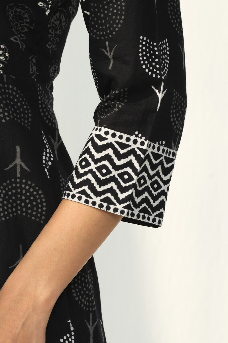 Black Hand Block Printed Anarkali Cotton Kurta