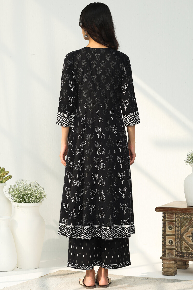 Black Hand Block Printed Anarkali Cotton Kurta