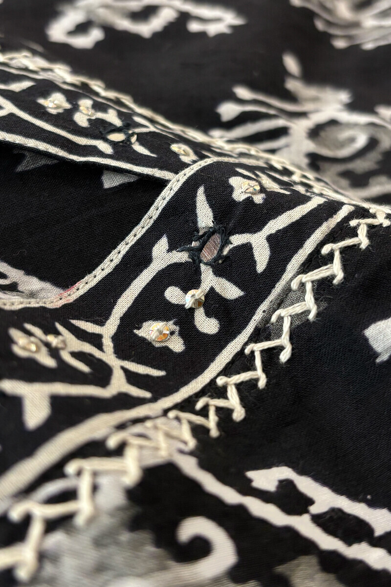 Black Hand Block Printed Straight Cotton Kurta