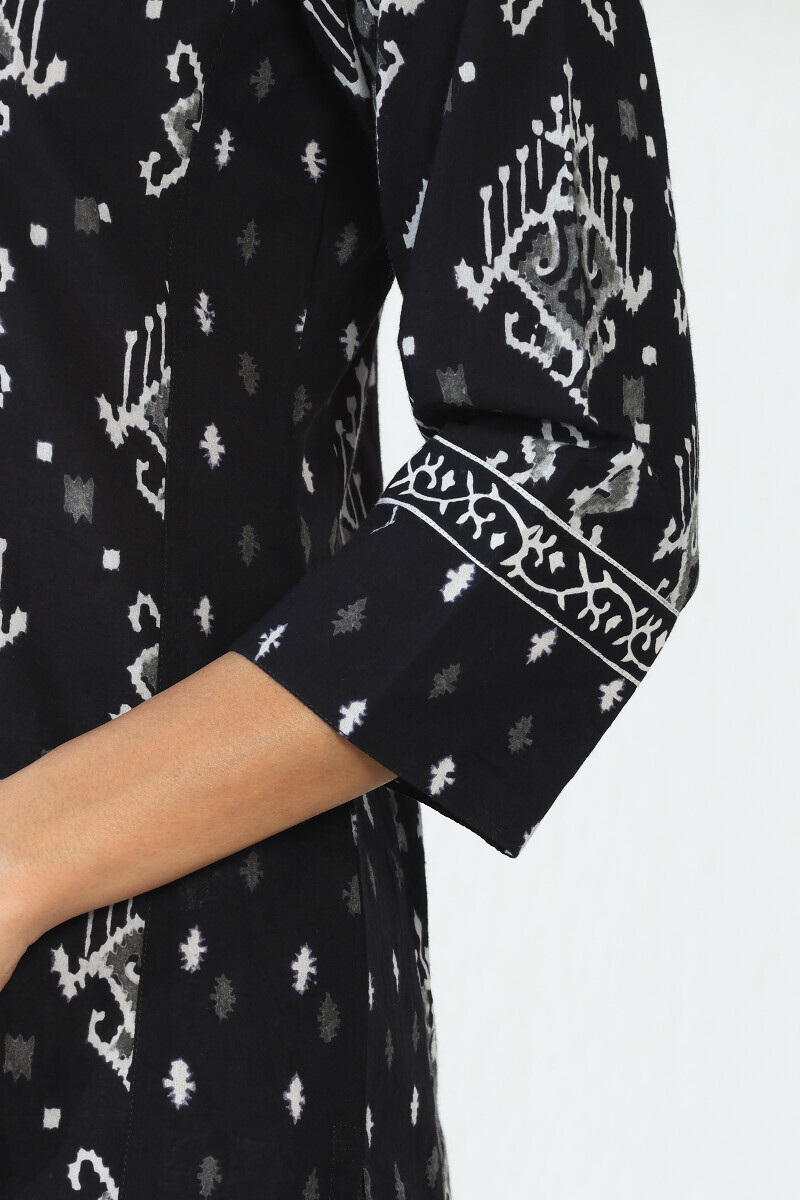 Black Hand Block Printed Straight Cotton Kurta