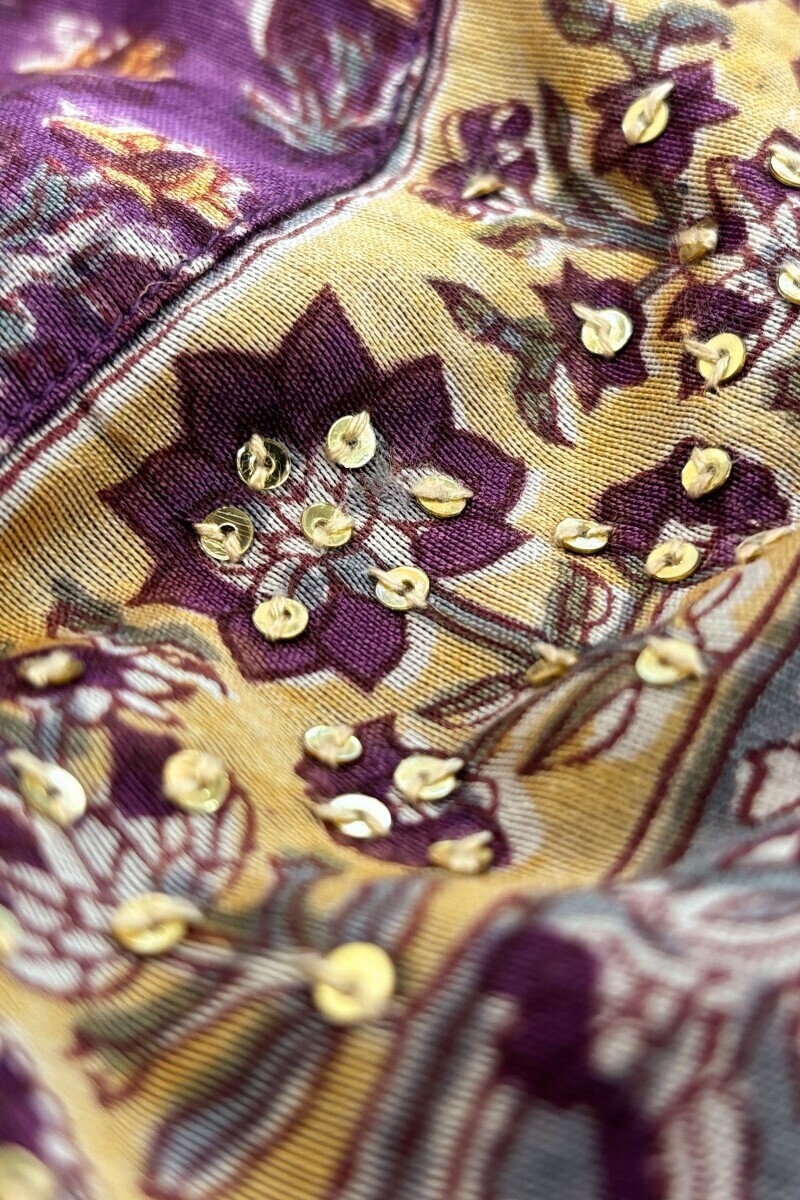 Purple Hand Block Printed Straight Chanderi Kurta