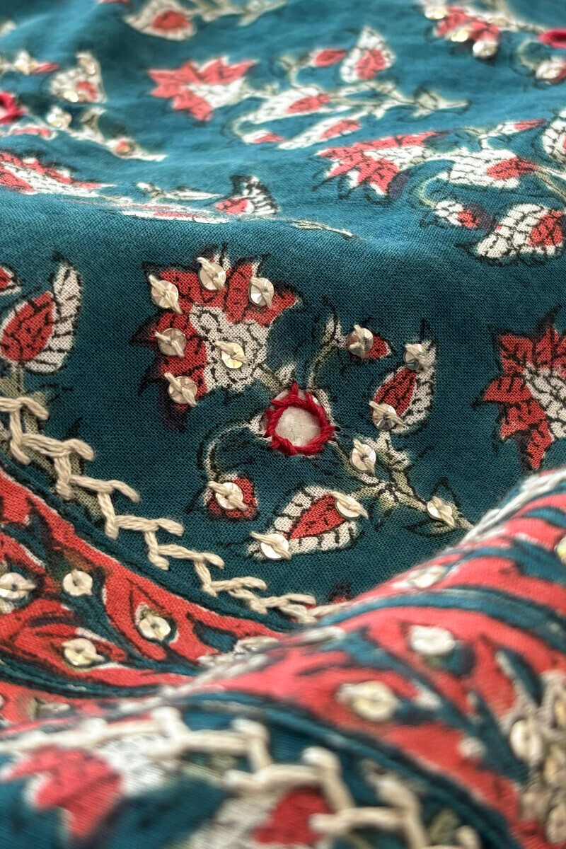 Green Hand Block Printed Straight Cotton Kurta