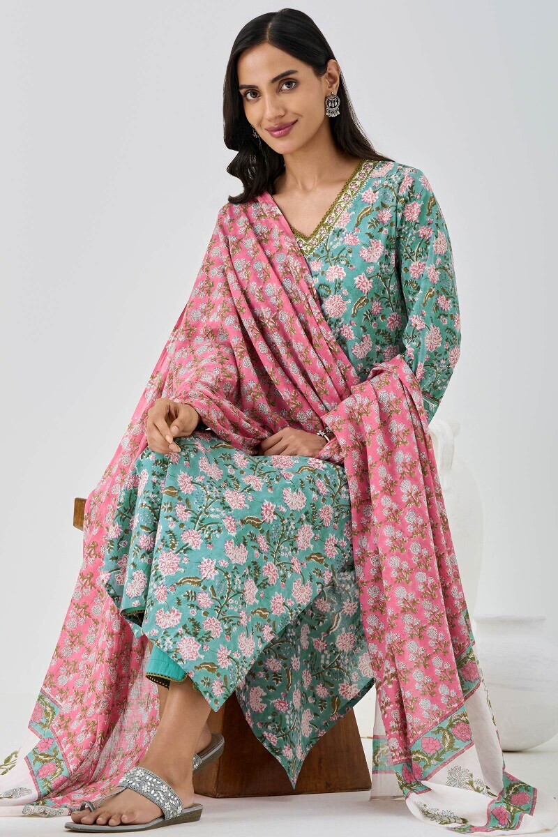 Blue Hand Block Printed Straight Cotton Kurta