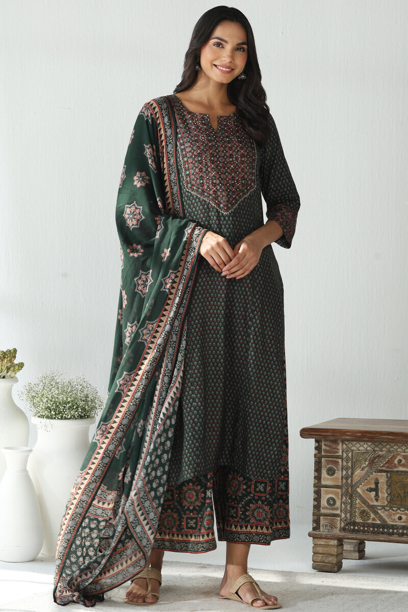 Green Printed Straight Viscose Kurta
