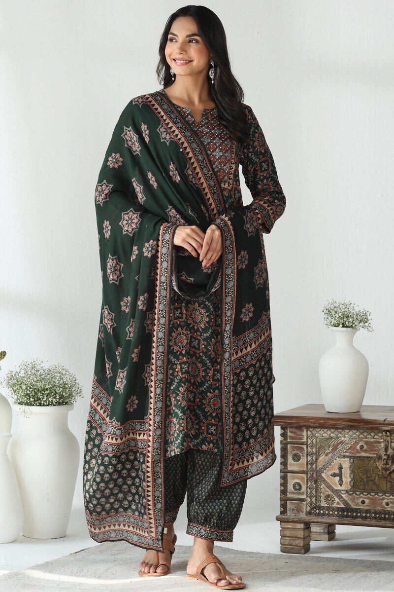 Green Printed Straight Viscose Kurta
