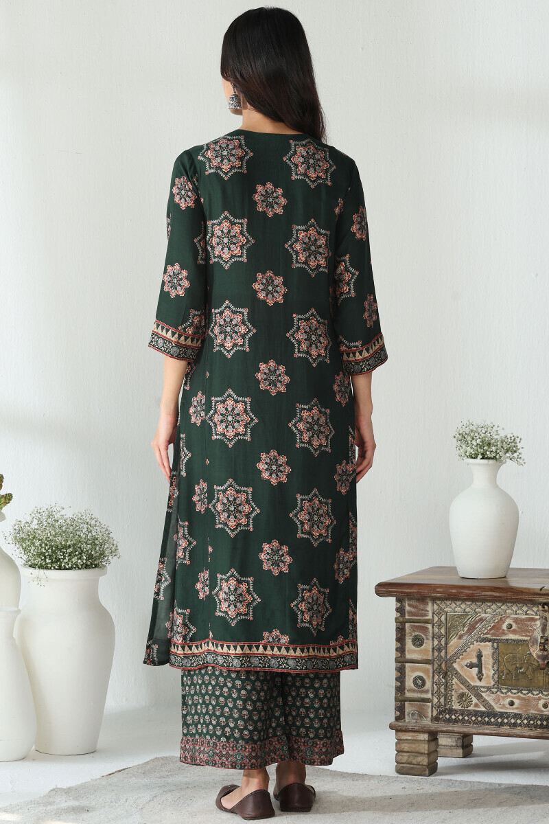 Green Printed Straight Viscose Kurta