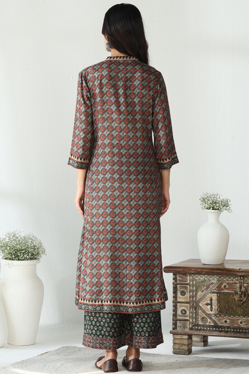 Green Printed A-Line Viscose Kurta