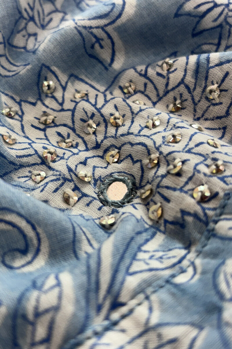 Blue Hand Block Printed A-Line Cotton Mul Kurta