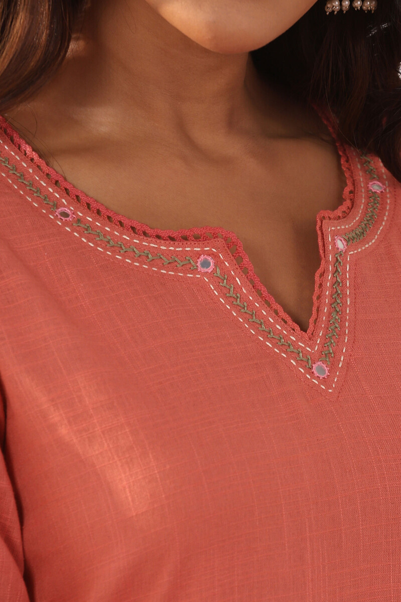 Pink Handcrafted Straight Gauze Slub Kurta