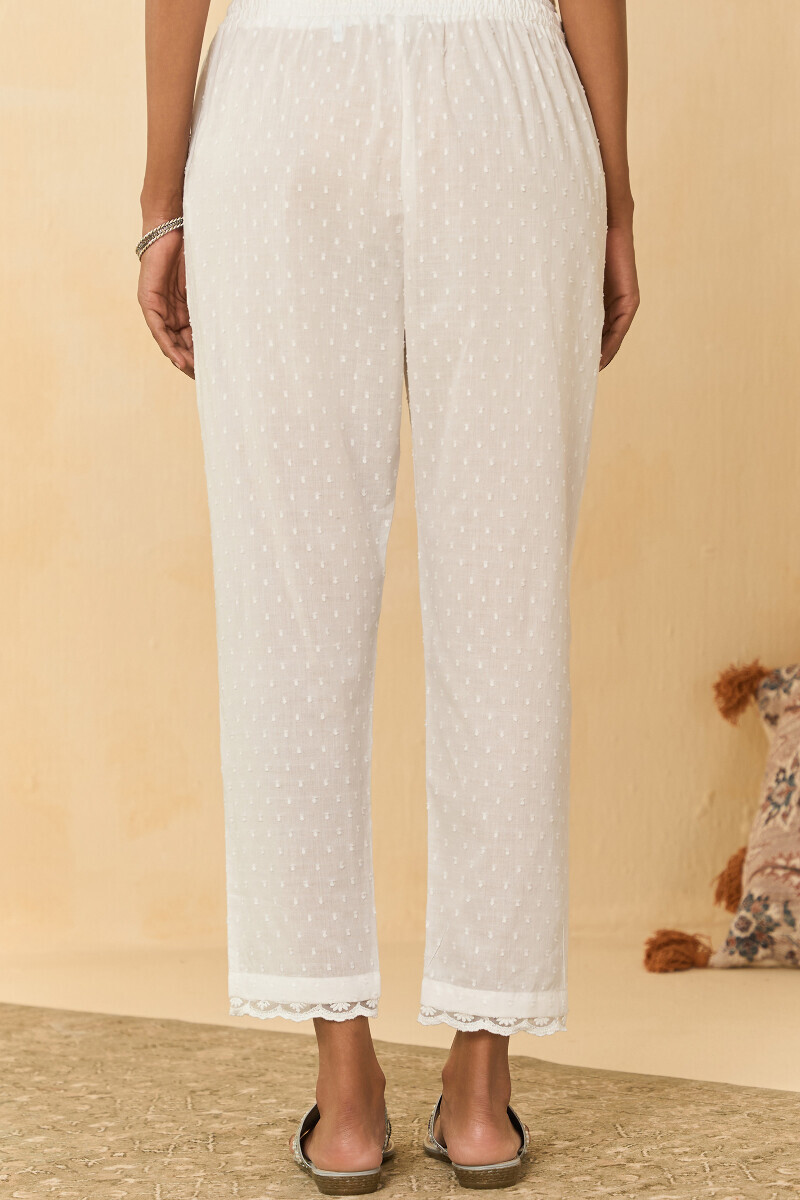 White Handcrafted Cotton Narrow Pants