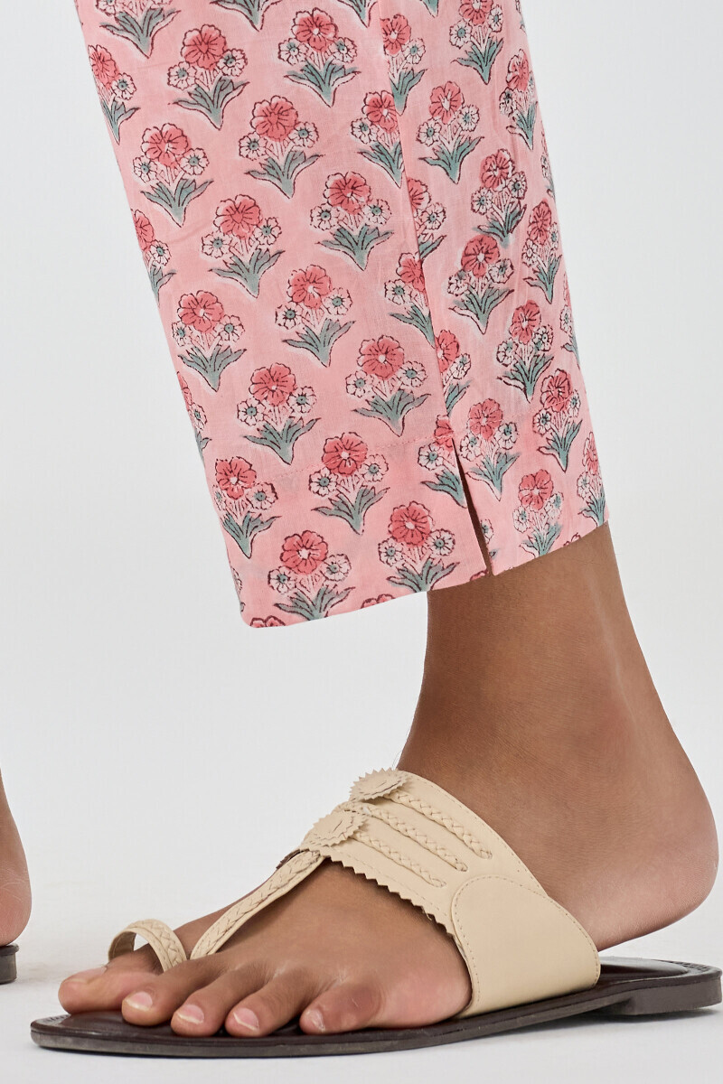 Pink Hand Block Printed Cotton Narrow Pants