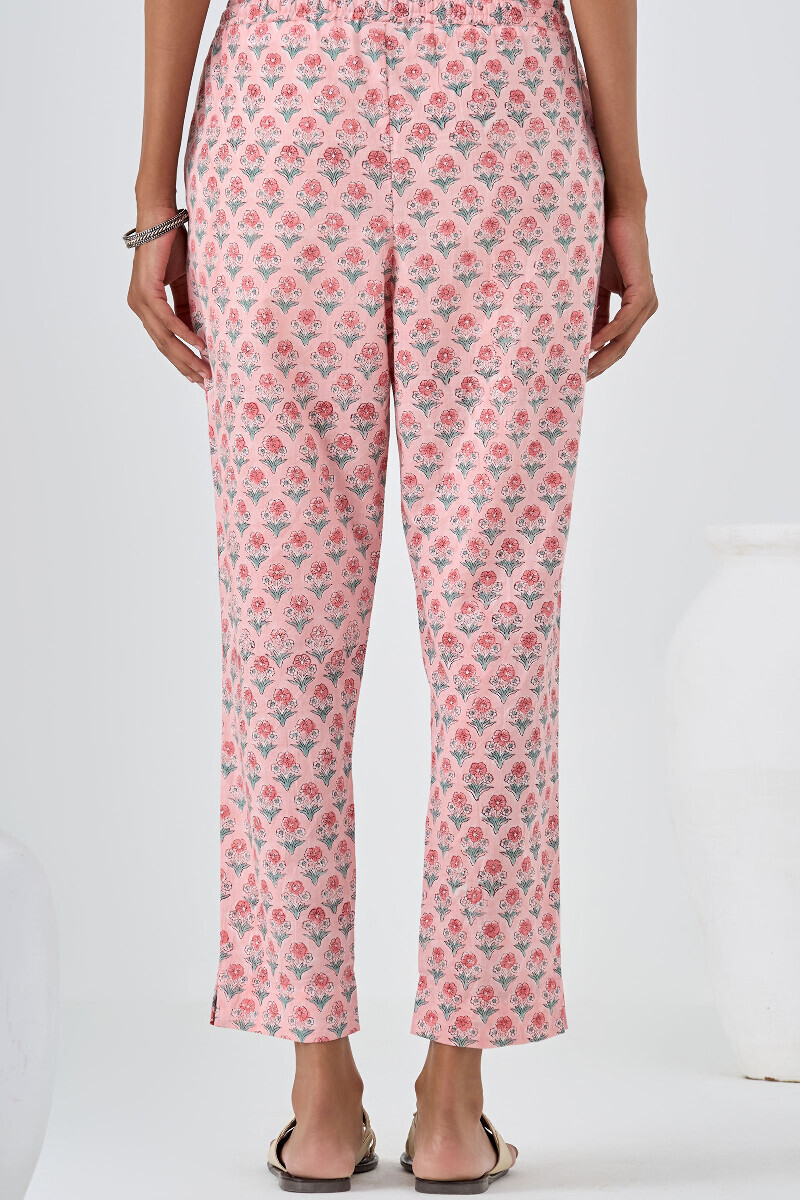 Pink Hand Block Printed Cotton Narrow Pants