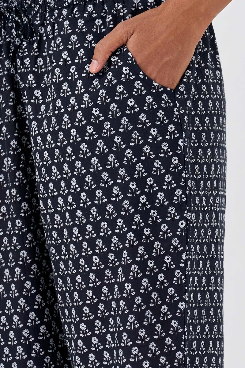 Blue Hand Printed Cotton Narrow Pants