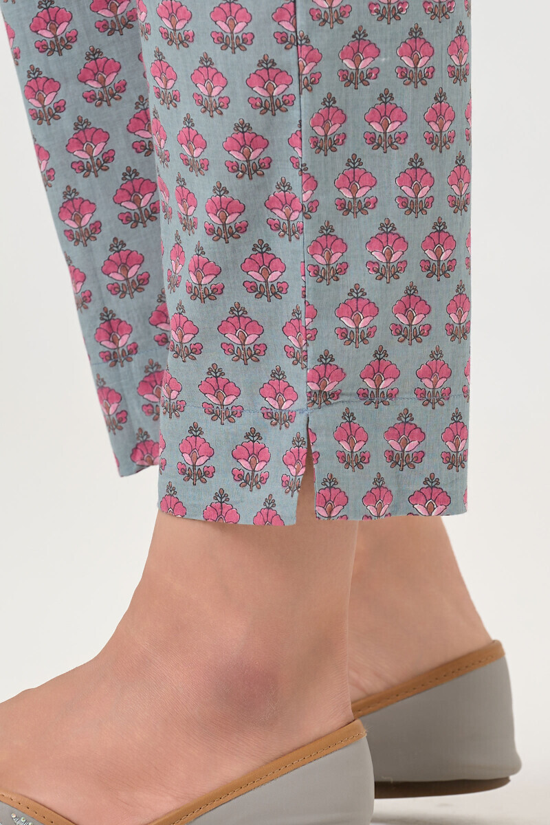 Blue Hand Printed Cotton Narrow Pants