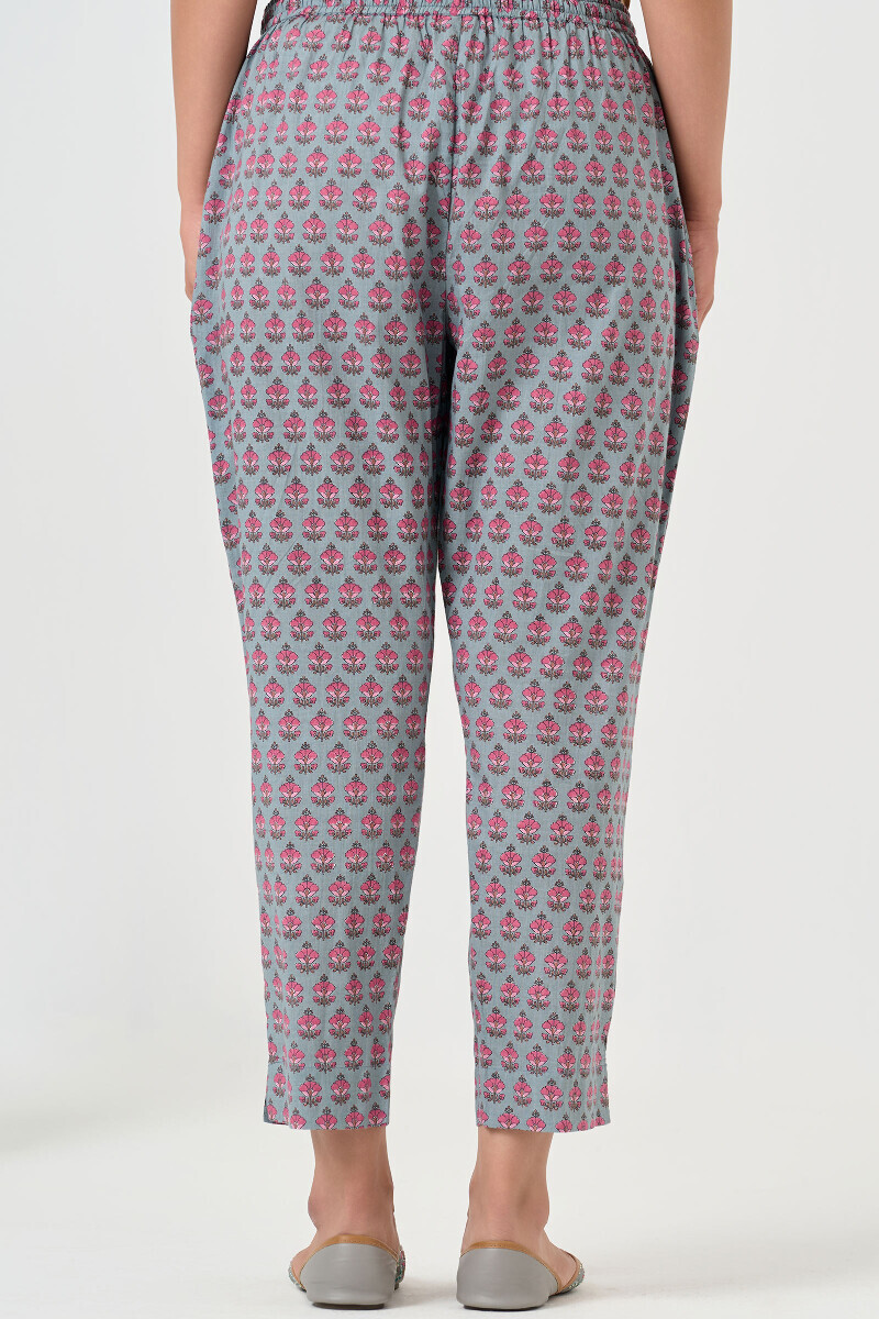 Blue Hand Printed Cotton Narrow Pants