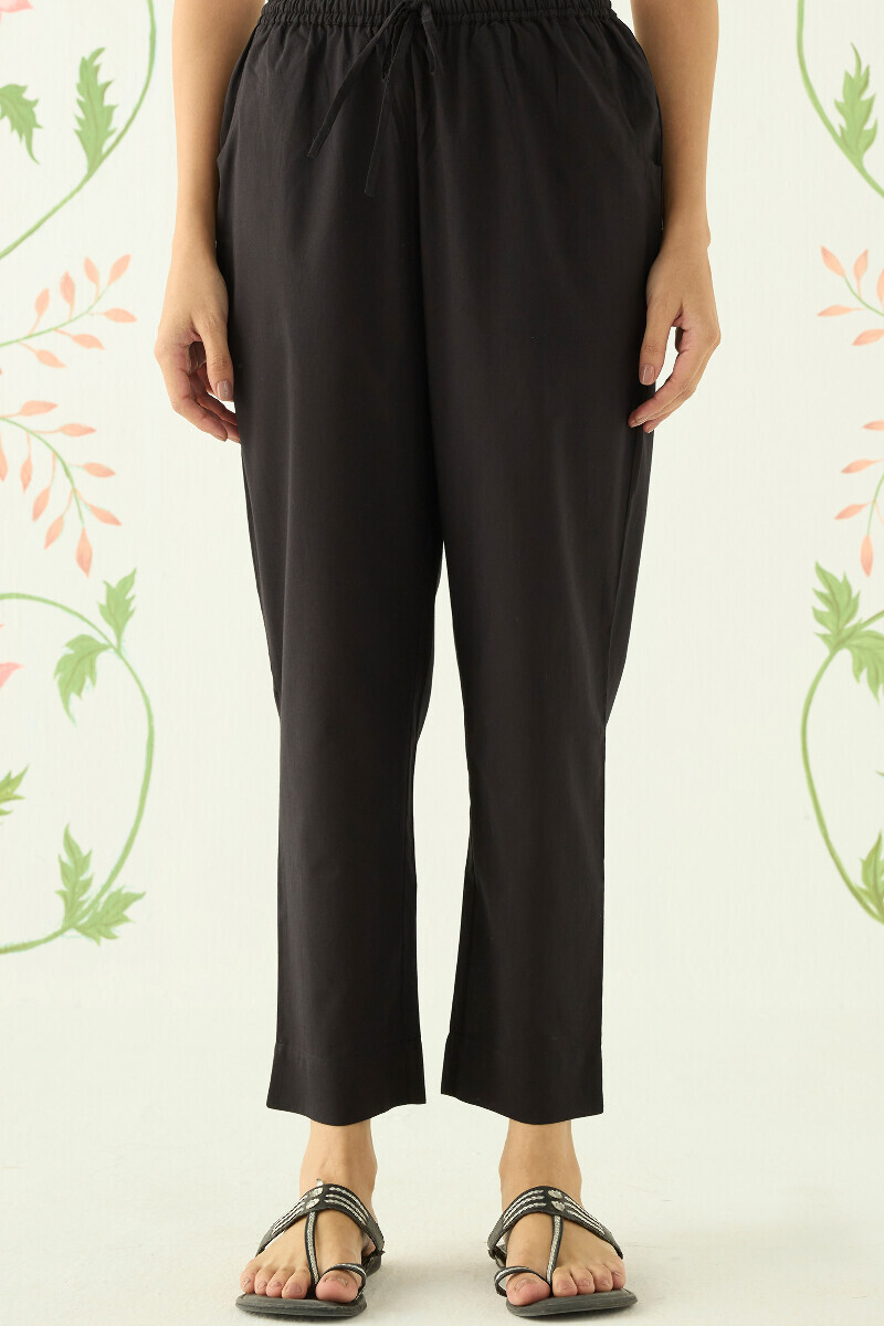 Black Handcrafted Cotton Narrow Pants