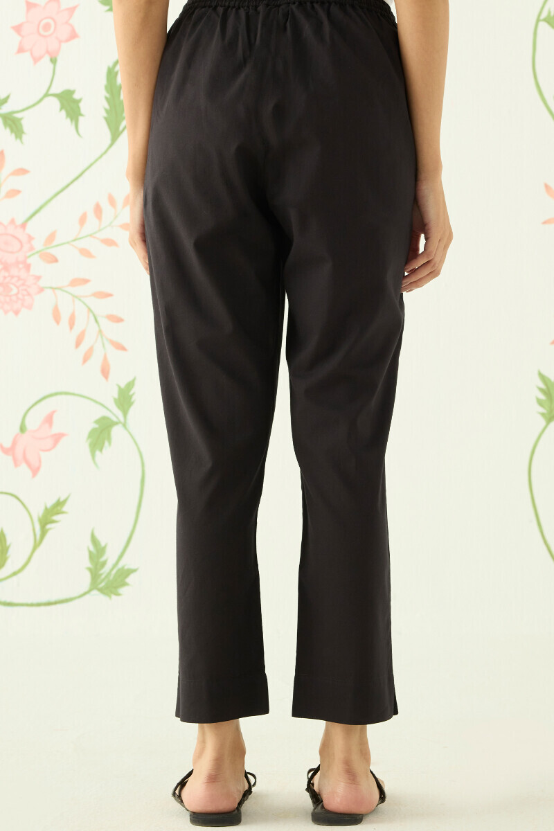 Black Handcrafted Cotton Narrow Pants