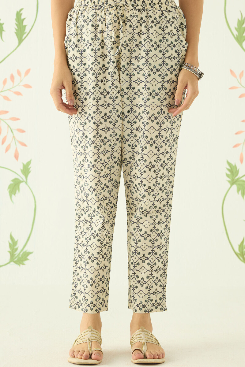 Off-White Hand Printed Cotton Narrow Pants