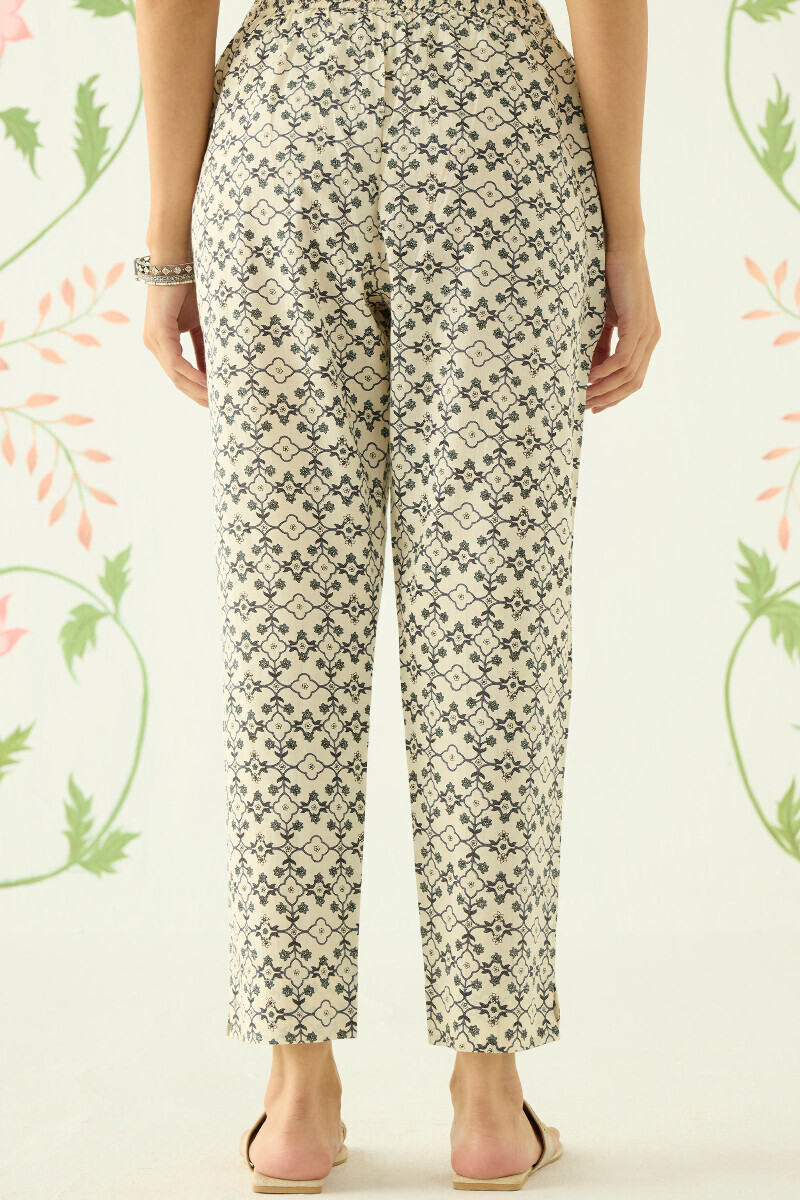 Off-White Hand Printed Cotton Narrow Pants