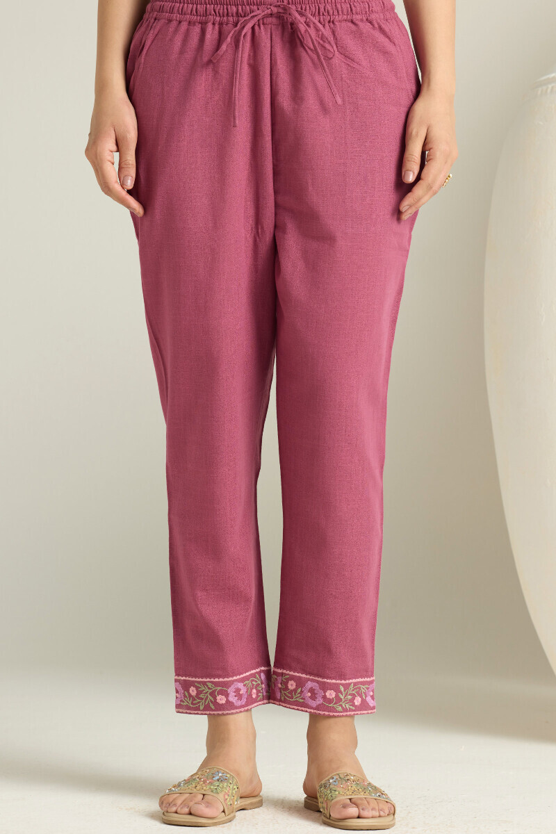 Purple Handcrafted Gauze Slub Narrow Pants