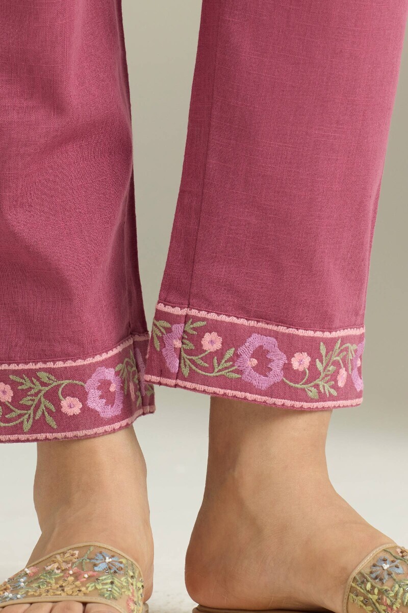 Purple Handcrafted Gauze Slub Narrow Pants