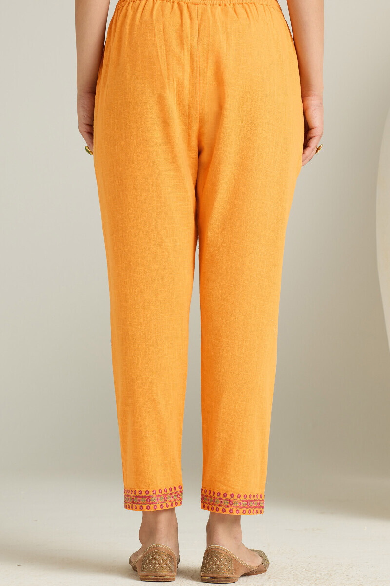 Mustard Handcrafted Gauze Slub Narrow Pants