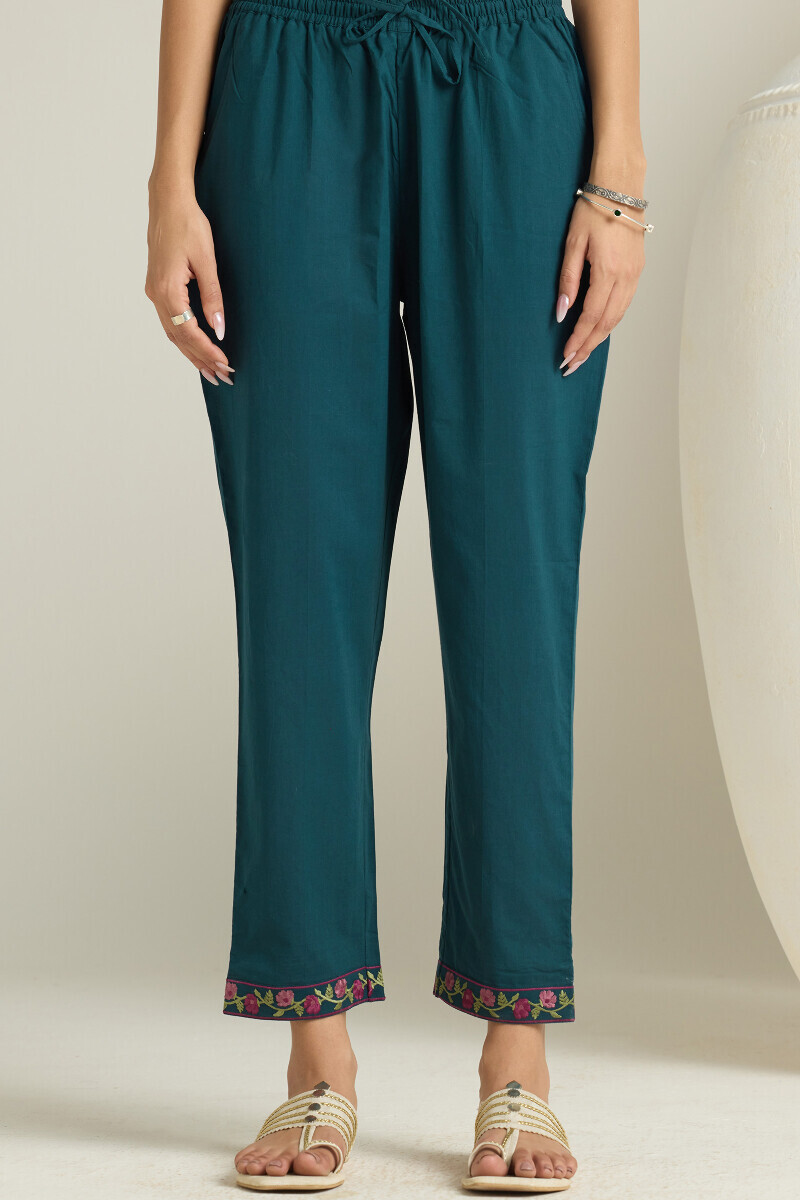 Navy Blue Handcrafted Cotton Narrow Pants