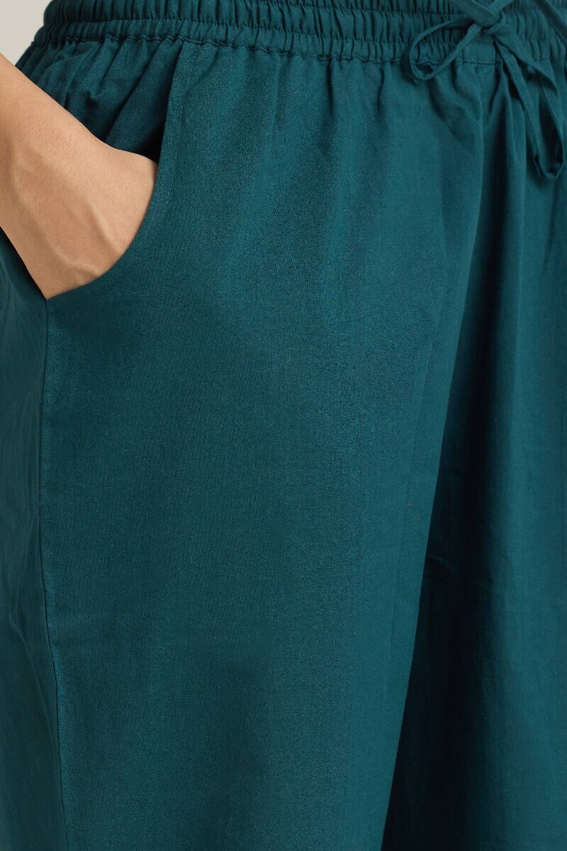 Navy Blue Handcrafted Cotton Narrow Pants
