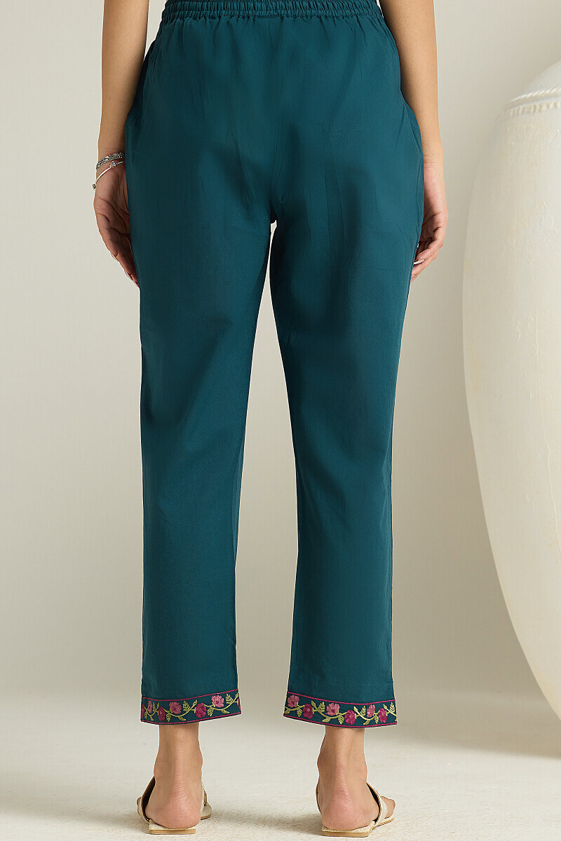 Navy Blue Handcrafted Cotton Narrow Pants
