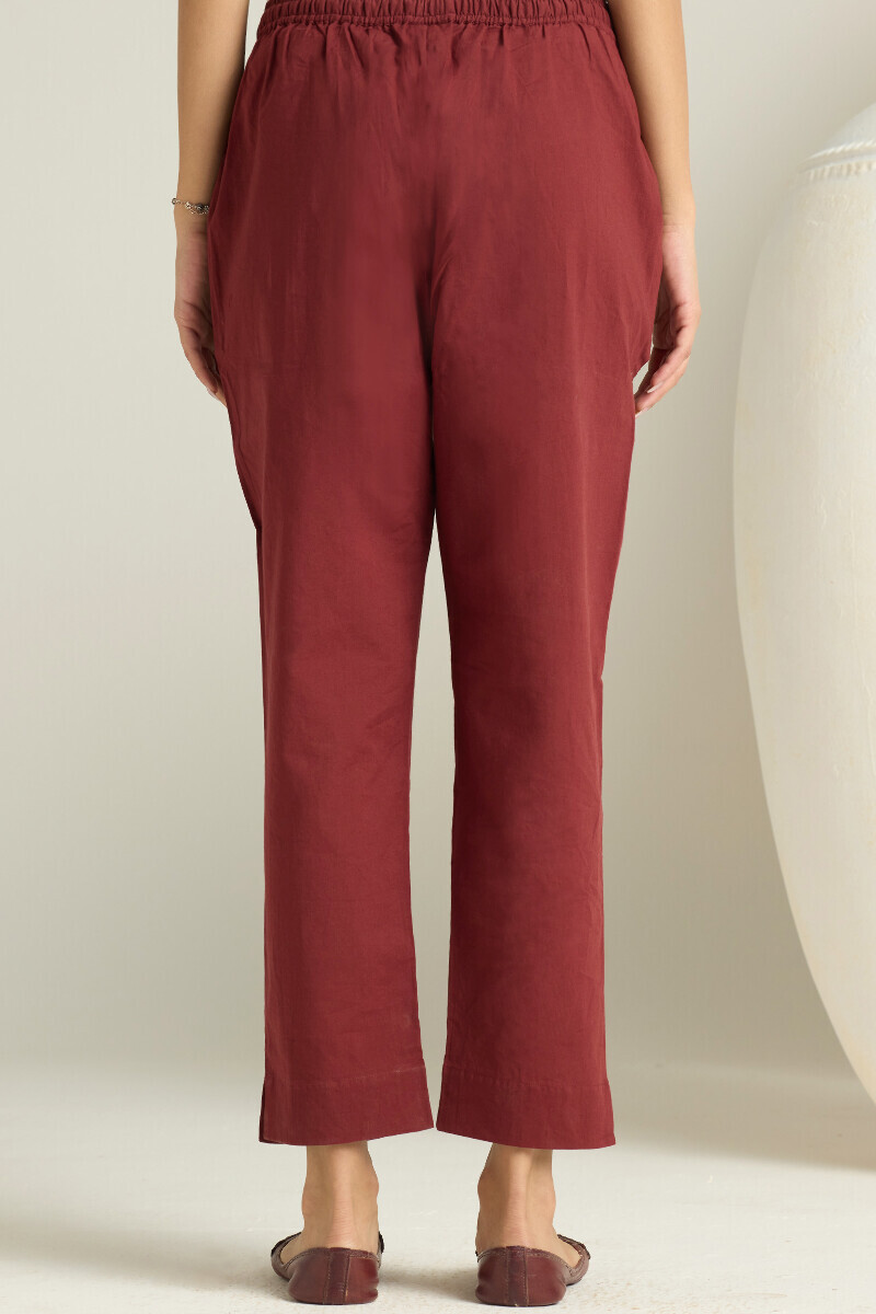 Maroon Handcrafted Cotton Narrow Pants