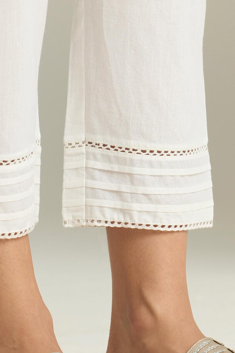 White Handcrafted Cotton Narrow Pants