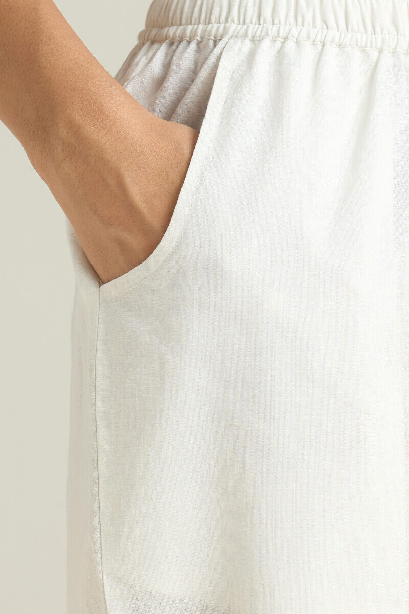 White Handcrafted Cotton Narrow Pants