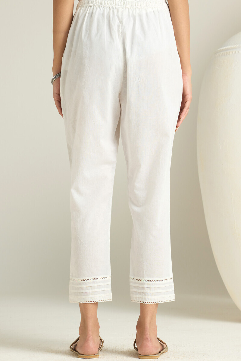 White Handcrafted Cotton Narrow Pants