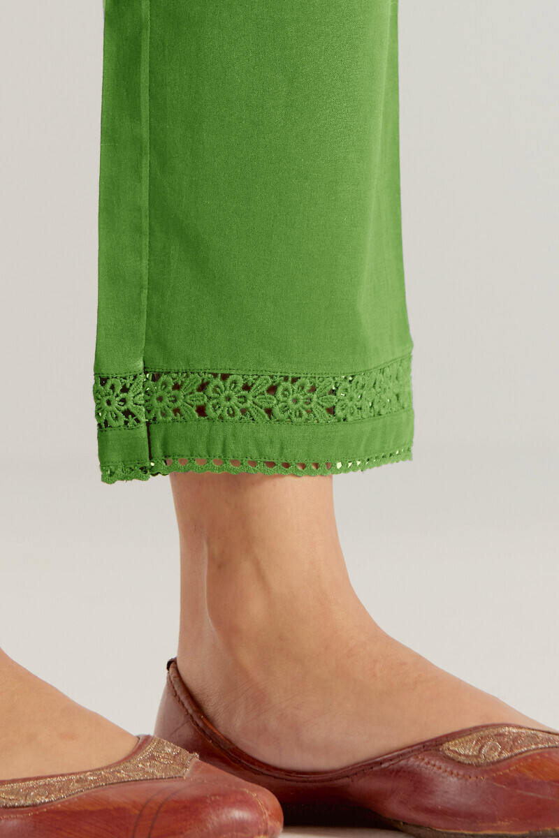 Green Handcrafted Cotton Narrow Pants