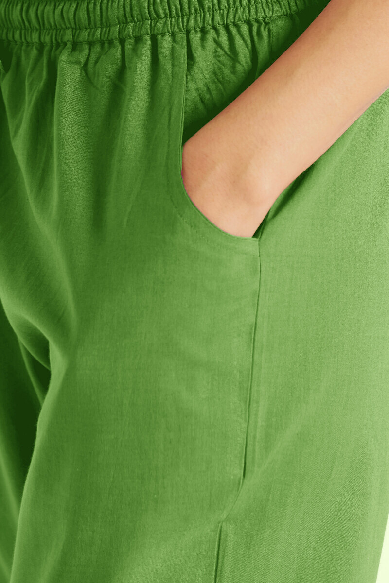 Green Handcrafted Cotton Narrow Pants
