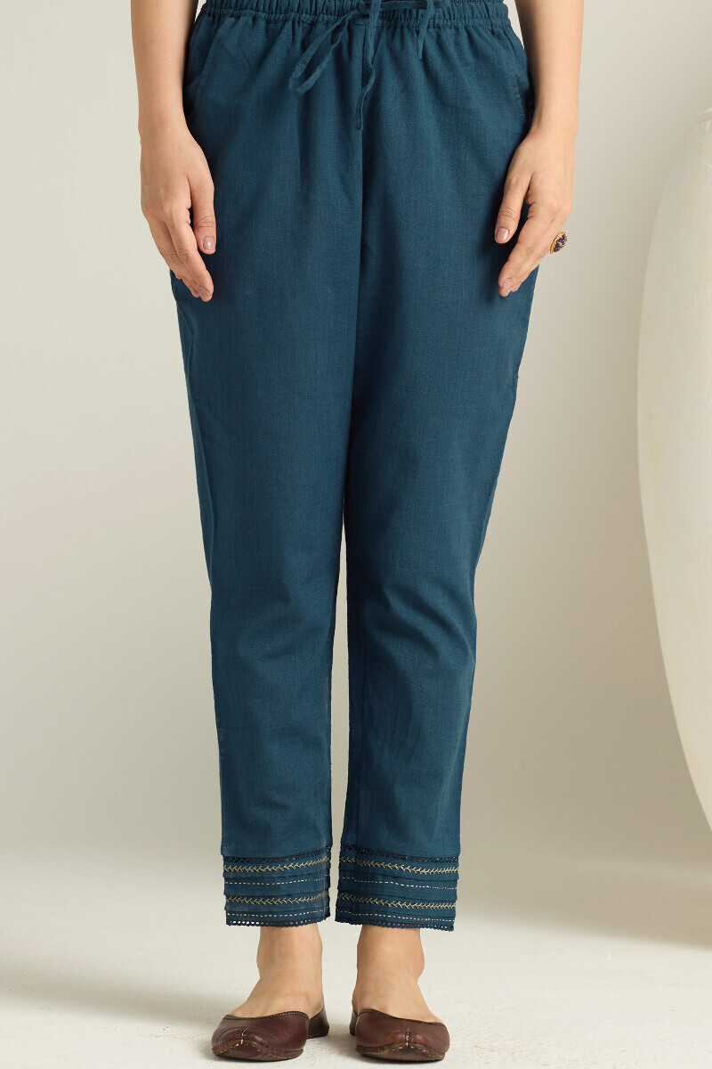 Navy Blue Handcrafted Gauze Slub Narrow Pants