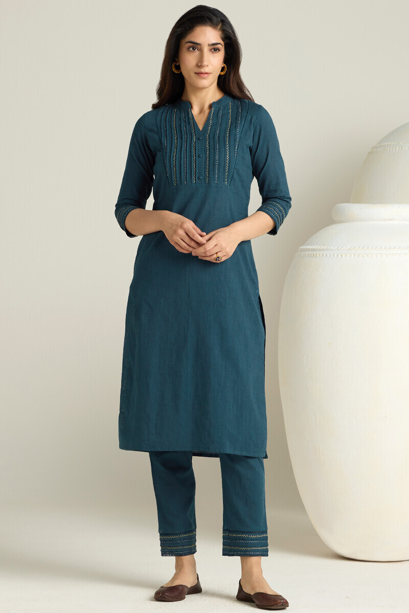 Navy Blue Handcrafted Gauze Slub Narrow Pants