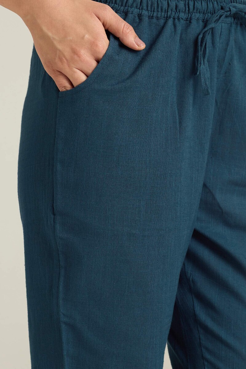 Navy Blue Handcrafted Gauze Slub Narrow Pants