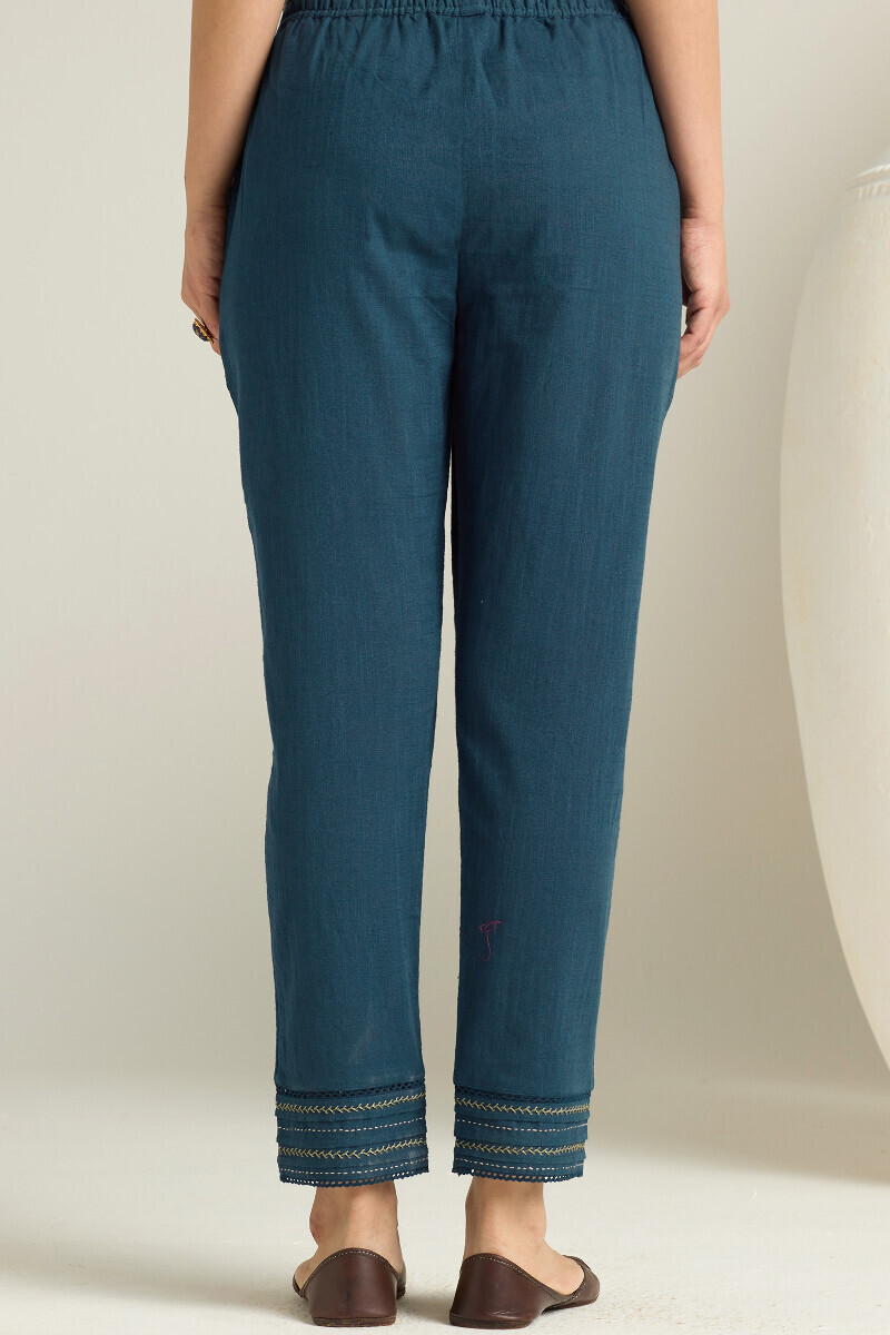Navy Blue Handcrafted Gauze Slub Narrow Pants