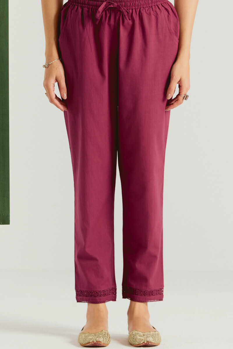 Pink Handcrafted Cotton Narrow Pants