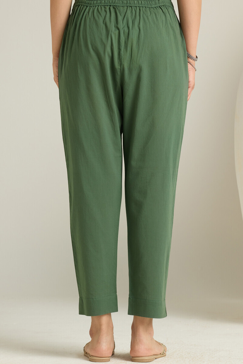 Green Handcrafted Cotton Narrow Pants