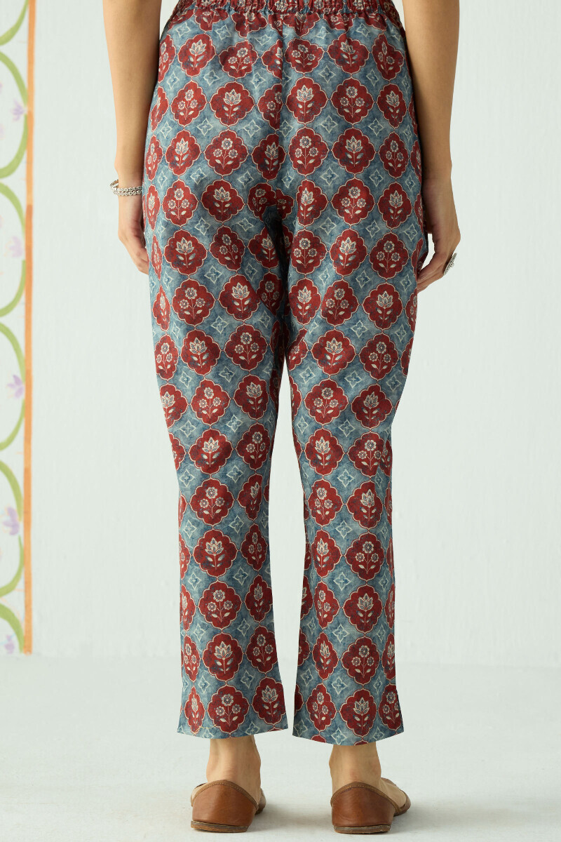 Blue Printed Cotton Narrow Pants